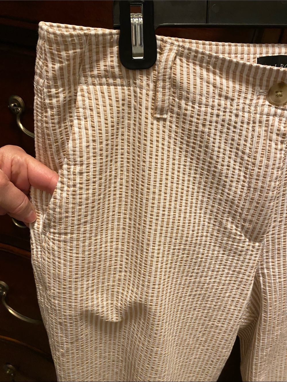 💐Talbots Beige & White Stripe Seersucker Pants - Picture 4 of 6